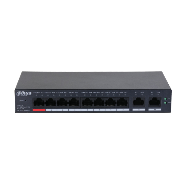 SWITCH DAHUA DH-CS4010-8ET-110 - 8 PUERTOS POE - 2 GLAN / SIN FUENTE /