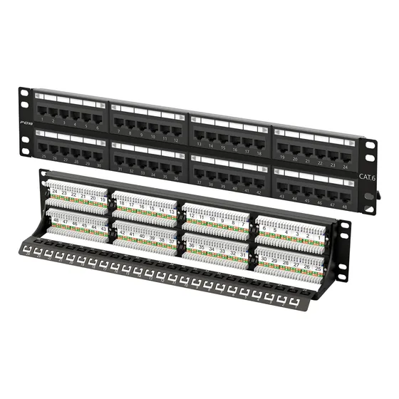 PATCHERA RACK CAT6 PATCH PANEL 48 PORTS. / 48 X UNSHIELDED RJ45 JACKS. / 6 PORTS AS AN UNIT. / 2U 19"  KRONE&110 DUAL IDC